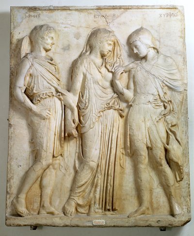 Hermès, Orphée et Eurydice, relief, copie romaine d
