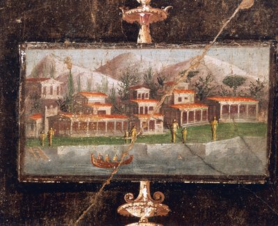 Paysage et architecture dans la peinture murale du tablinum, Maison de Marco Lucrezio Fronto, Pompéi, Campanie, Civilisation romaine - Roman