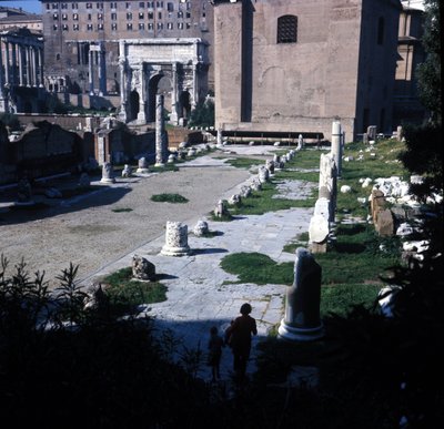Emplacement de la Basilique Aemilia dans le Forum Romain construite pour la première fois en 179 av. J.-C. et restaurée plusieurs fois grâce à la famille Emilia. Rome - Roman