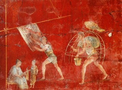 Fresque de pilier représentant la fabrication de la laine, de Pompéi, Fullonica de Veranio Ipseo - Roman