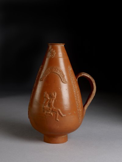 Cruche piriforme avec décoration appliquée de léopard ou guépard attaquant un condamné, Pan ivre violant une ménade - Roman