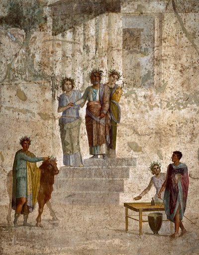 Art romain : Jason face à son oncle Pélias, fresque romaine du 3ème style pompéien du site de Pompéi. 40-60 après J.-C. Naples - Roman