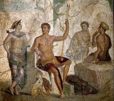 Art romain : « Méléagre et Atalante » Fresque romaine du 1er siècle ap. J.-C. de Pompéi. Naples, Musée archéologique national - Art romain : Méléagre et Atalante. Fresque romaine du 1er siècle ap. J.-C. de Pompéi. Musée archéologique national, Naples, Ital - Roman