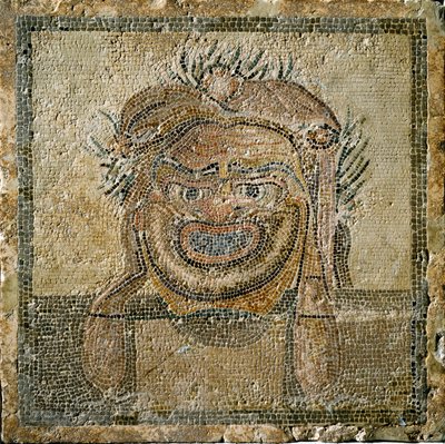 Art romain : masque de théâtre romain. Mosaïque d