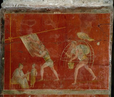 Art romain : scène de nettoyage des vêtements. Fresque de la villa Fullonica stephani à Pompéi, utilisée comme laverie et teinturerie. Peinture du 1er siècle après J.-C. Naples, Musée - Roman