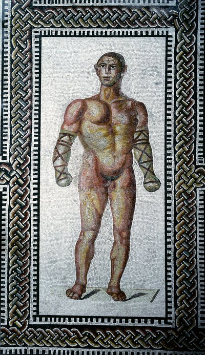 Gladiateur. Mosaïque de sol des Thermes de Caracalla. 212 après J.-C. Rome, Museo Nazionale Romano - Roman