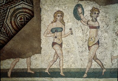 Art romain : jeunes Romains pratiquant des exercices physiques - Roman