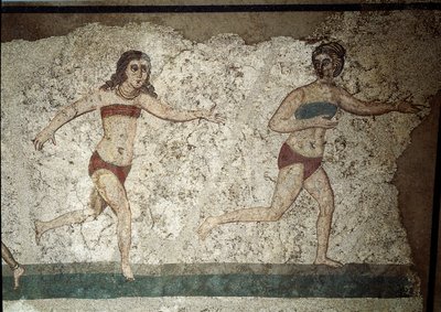 Art romain : jeunes Romains pratiquant des exercices physiques - Roman