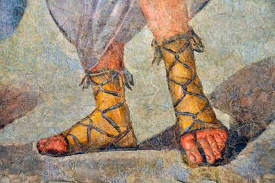 Chaussures romaines avec lacets (détail), fin 2e siècle - début 3e siècle (fresque) - Roman
