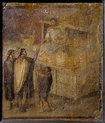 Scène représentant un boulanger vendant du pain. (Fresque, 1er siècle) - Roman