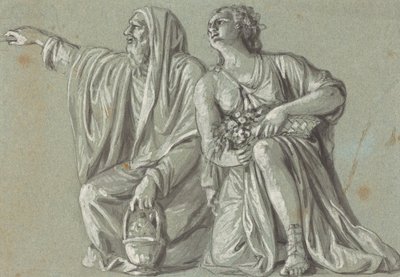 Deux figures agenouillées avec des offrandes - Roman 18th Century