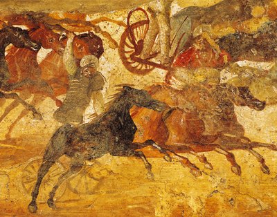 Détail de fresque représentant une course de quadriges, de Pompéi, Italie - Roman Roman