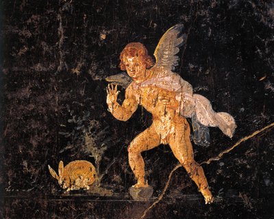Fresque représentant Cupidon chassant un lièvre, de Pompéi, Italie - Roman Roman
