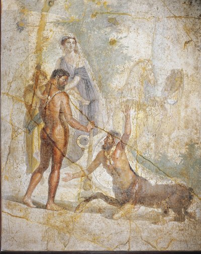 Fresque représentant Hercule, Déjanire et Hyllus traversant le fleuve Événus de Pompéi, Italie - Roman Roman