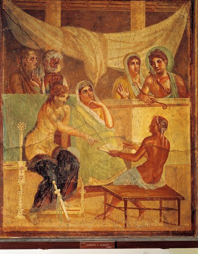 Fresque représentant A.D.metus et Alcestis consultant l