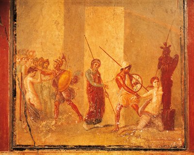 Fresque représentant la rencontre entre Priam, Ménélas et Hélène dans le palais royal, Pompéi, Campanie, civilisation romaine - Roman Roman