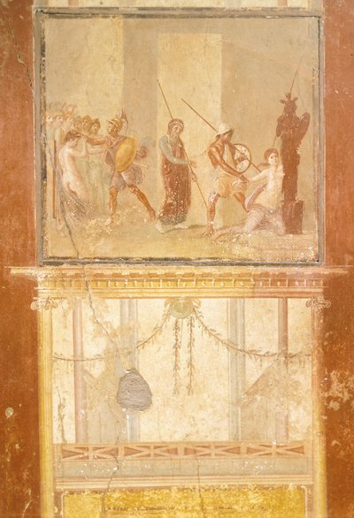 Fresque représentant la rencontre de Priam, Ménélas et Hélène et Arisace poursuivant Cassandre, de la Maison de Ménandre, Pompéi, Campanie, Civilisation romaine - Roman Roman