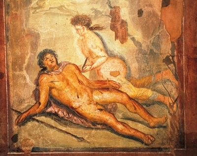 Fresque représentant le mythe de Pyrame et Thisbé, Maison de Loreio Tiburtino, Pompéi, Campanie, Civilisation romaine - Roman Roman