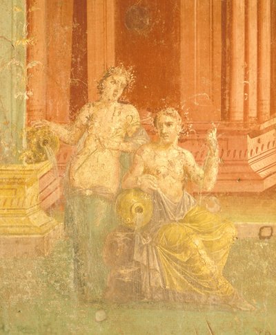 Fresque en quatrième style pompéien sur fond rouge, Maison de Pinario Ceriale, Pompéi, Campanie, Civilisation romaine - Roman Roman