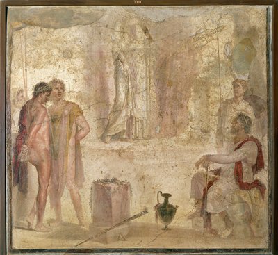 Italie, Campanie, Pompéi, Maison des Cupidons Dorés, Oreste et Pylade devant Iphigénie, fresque - Roman Roman
