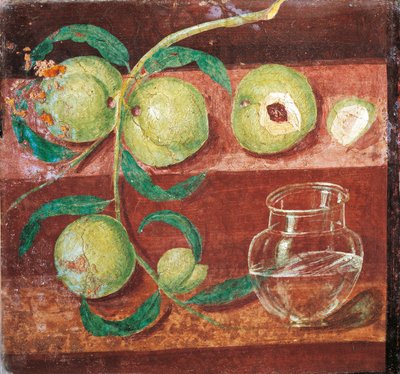 Italie, Naples, Nature morte avec branche de pêche, fresque de Pompéi - Roman Roman