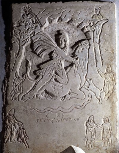Bas-relief représentant le sacrifice de Mithra (un jeune homme égorgeant un taureau). Musei Capitolini, Rome. - Roman Roman