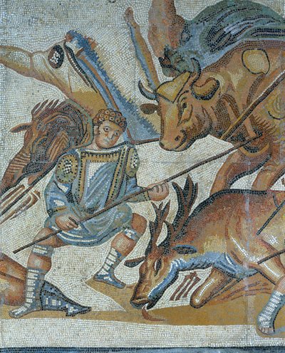 Mosaïque montrant une scène de chasse aux bêtes sauvages (détail) - Roman Roman