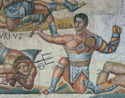 Mosaïque montrant une scène de gladiateurs combattants (détail) - Roman Roman