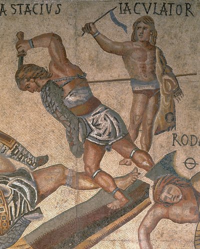Mosaïque montrant une scène de gladiateurs combattants (détail) - Roman Roman