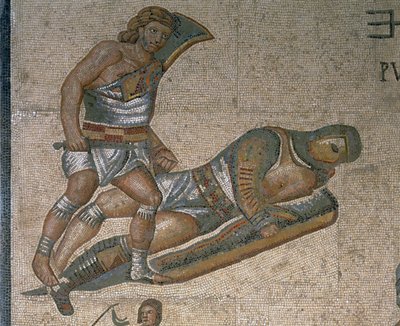 Mosaïque montrant une scène de gladiateurs combattants (détail) - Roman Roman