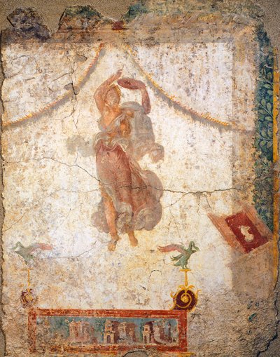 Peinture du quatrième style pompéien représentant une Ménade volante avec un tambourin - Roman Roman