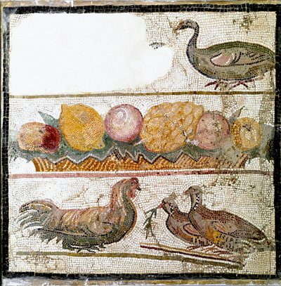Art romain : mosaïque représentant des poules, oie, volaille. Rome, Museo Nazionale Romano - Roman Roman