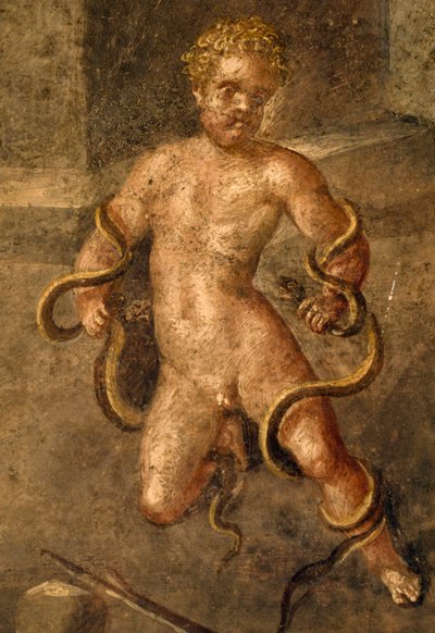 Jeune Héraclès étranglant des serpents, détail de la fresque de l