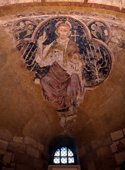 Christ en majesté (en gloire). Fresque du 13e siècle, crypte de la Cathédrale d