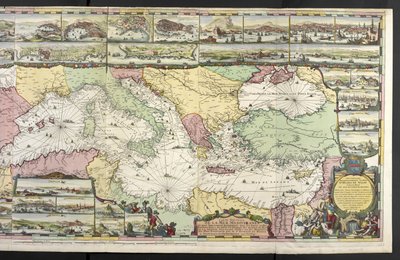 Carte de la Méditerranée avec figures allégoriques et monstres marins, de 