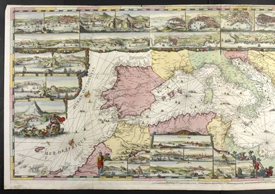 Carte de la Méditerranée avec des figures allégoriques et des monstres marins, de 