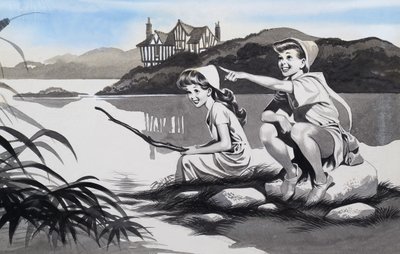 Garçon et fille sur le lac - Ron Embleton