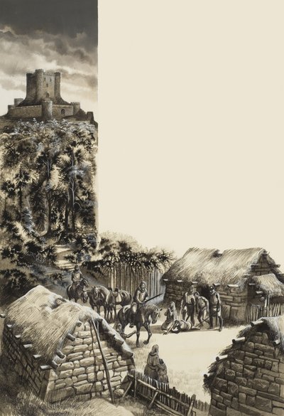 Village médiéval (gouache sur papier) - Ron Embleton