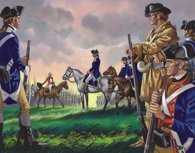 Reddition du général Cornwallis au commandant américain à Yorktown, Virginie, le 19 octobre 1781 ( ) (gouache sur papier) - Ron Embleton