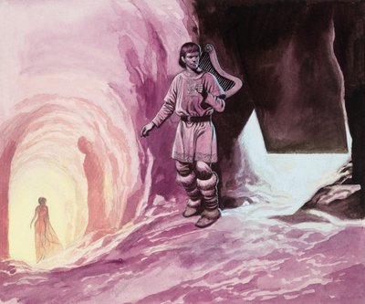 Tannhauser suivant Vénus dans la caverne (gouache sur papier) - Ron Embleton
