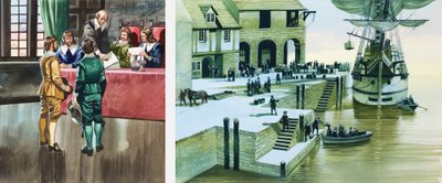 Les Pères pèlerins aux docks de Southampton - Ron Embleton