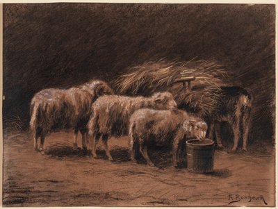 Un couple de moutons et un bélier dans une étable - Rosa Bonheur