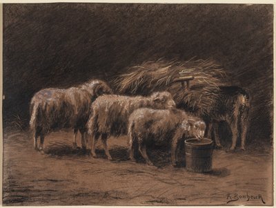 Un couple de moutons et un bélier dans une étable - Rosa Bonheur