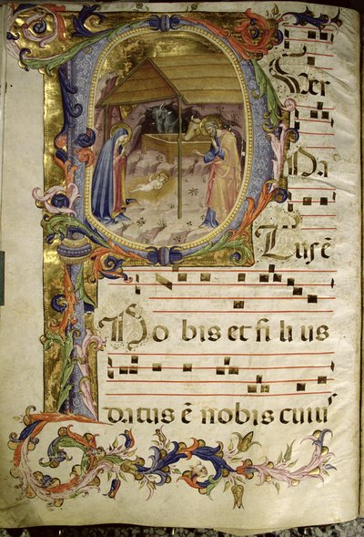 Corale / Graduale no.5 Initiale historiée "P" représentant la Nativité - Rossello Franchi