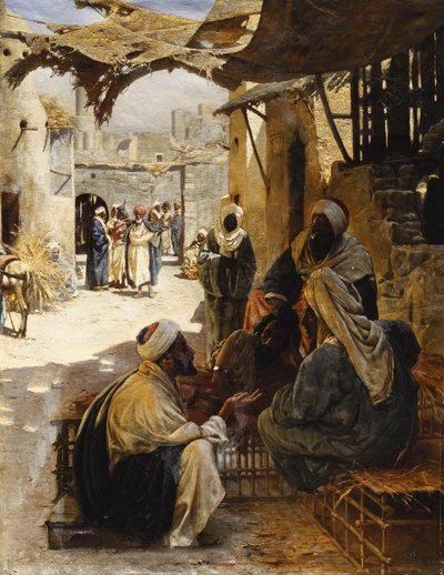 Arabes conversant dans une rue de village, 1894 - Rudolf Der G. Swoboda