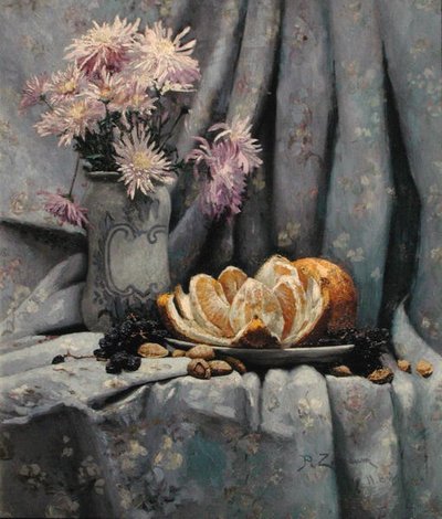 Chrysanthèmes et une Orange Ouverte - Rufus Fairchild Zogbaum