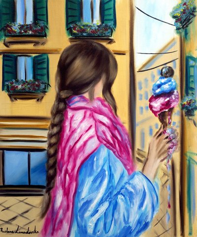 La fille au gelato, 2025 (huile sur toile) - Ruslana Levandovska