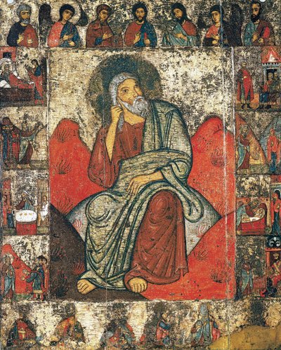 Le prophète Élie dans le désert avec des scènes de sa vie et Deesis, 13ème - premier tiers du 14ème siècle - Russian icon.