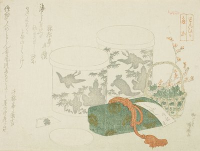 Une paire de boîtes, une boîte à lettres et des fleurs de prunier - Ryuryukyo Shinsai