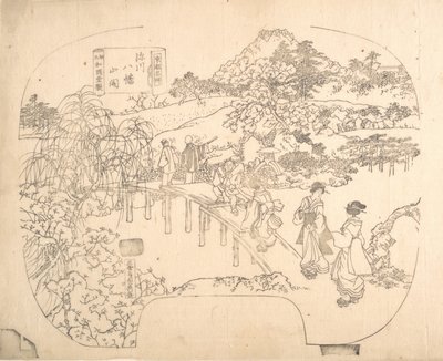 Épreuve de gravure sur bloc pour éventail, 19ème siècle - Sadahide Utagawa